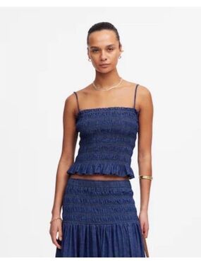 Madewell Smocked Denim Cropped Tank Top, size S, NWOT
